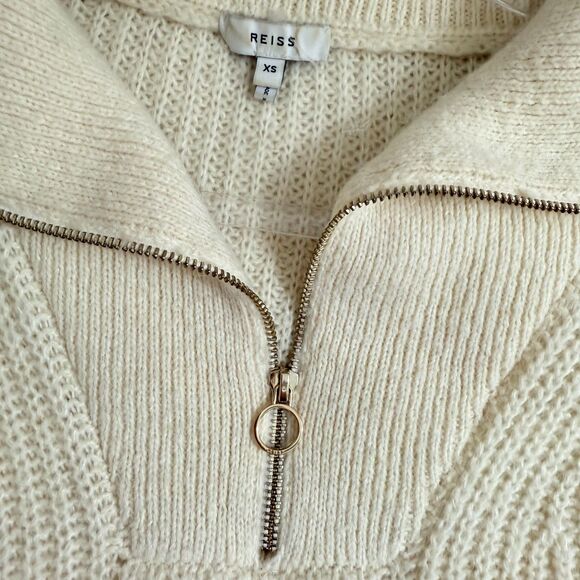 REISS Safia Ribbed Wool Alpaca 1/4 Zip Sweater XS Ivory Long Sleeve B84 - Picture 5 of 6